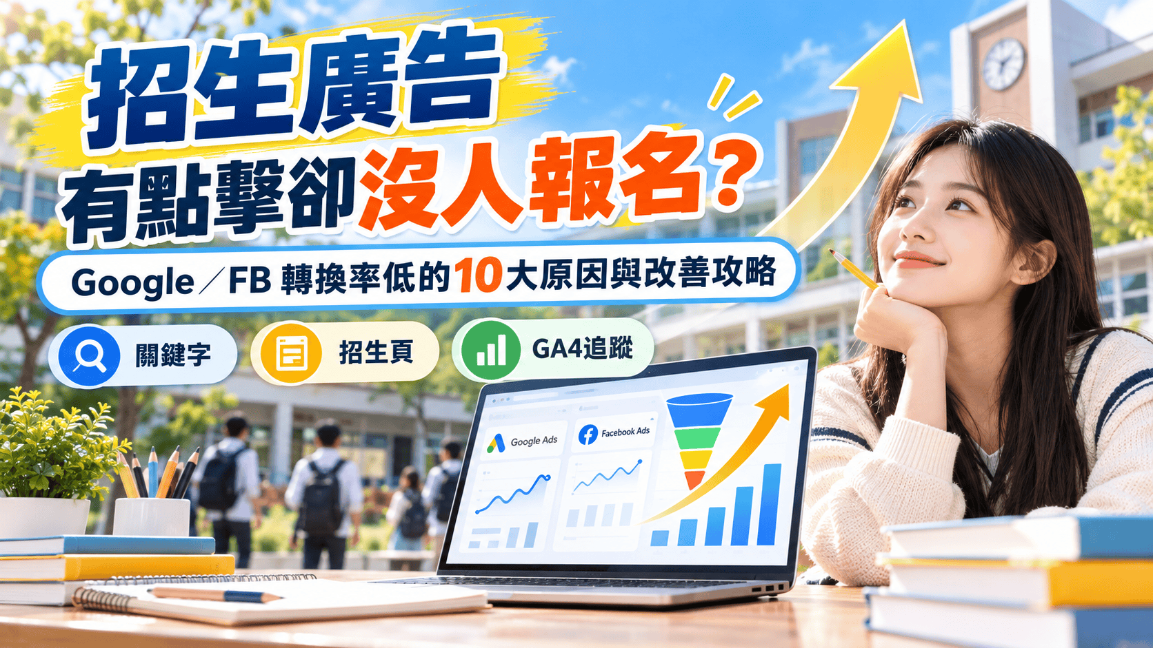 2026招生廣告有點擊卻沒人報名？學校、補習班 Google／FB 廣告轉換率低的10大原因與改善攻略
