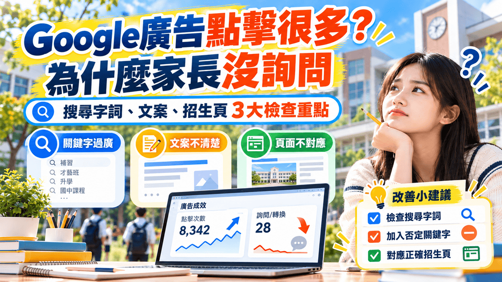 2026招生廣告有點擊卻沒人報名？學校、補習班 Google／FB 廣告轉換率低的10大原因與改善攻略