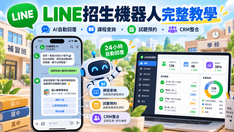 2026 LINE招生機器人怎麼做？補習班、學校用AI自動回覆家長、查詢課程、預約試聽與CRM完整教學