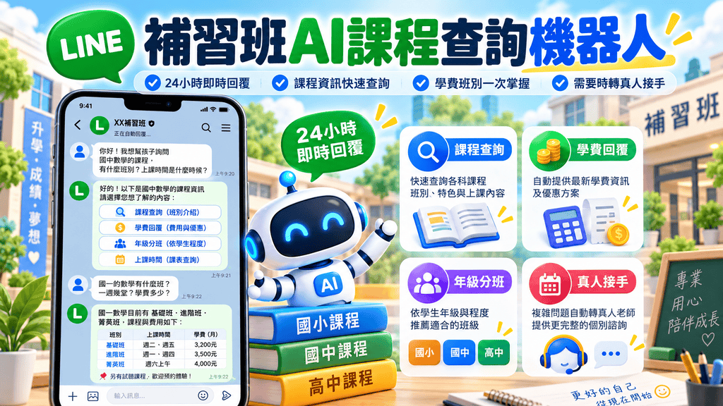 2026 LINE招生機器人怎麼做？補習班、學校用AI自動回覆家長、查詢課程、預約試聽與CRM完整教學