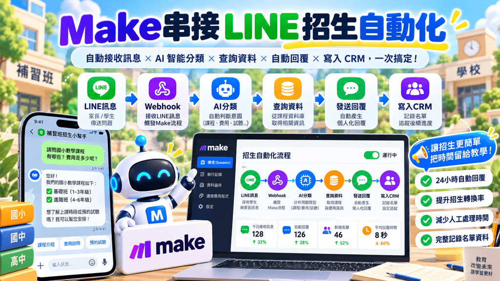 2026 LINE招生機器人怎麼做？補習班、學校用AI自動回覆家長、查詢課程、預約試聽與CRM完整教學