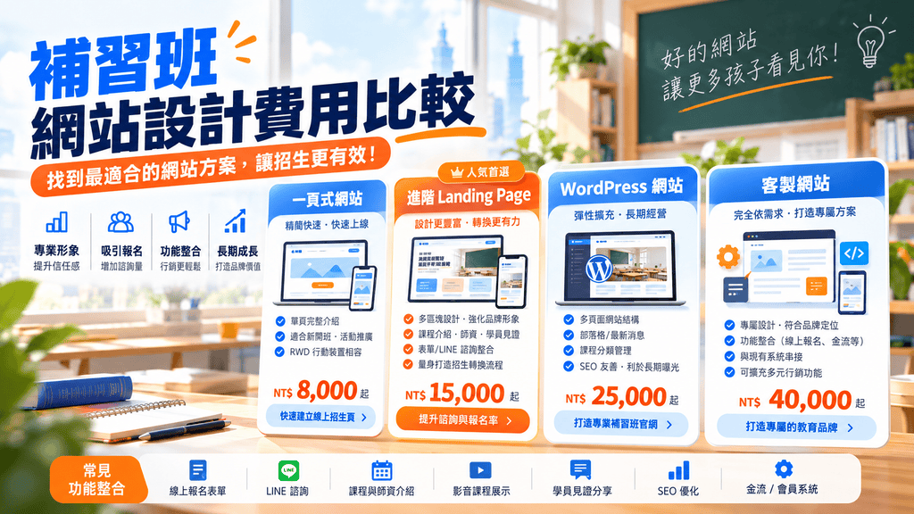 2026補習班CRM系統推薦與費用比較！招生名單、LINE、Google廣告、AI自動追蹤怎麼整合？